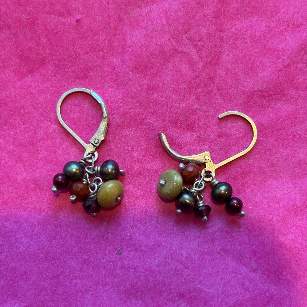 Multicolor Tiny Cluster Beads Silver Earrings